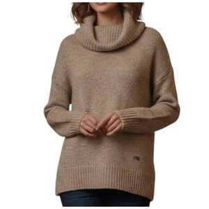 KJUS Women's Medium Cowl Neck Sweater Tan Mohair Wool Blend Pullover Cozy Luxury